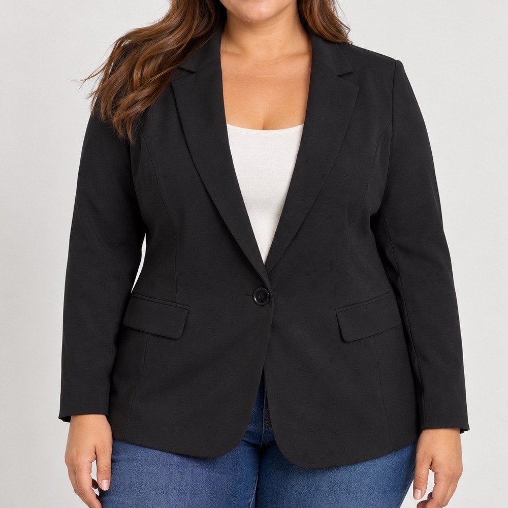 Talbots Wool Blazer Womens 14W Black Stretch Tailored Career Quiet Luxury Jacket